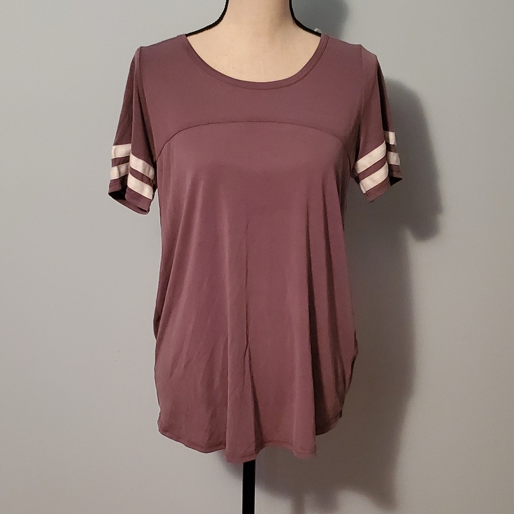 𖦹 Orange Creek NWT Taupe Varsity Stripe Sleeve Top Medium Rayon Blend
